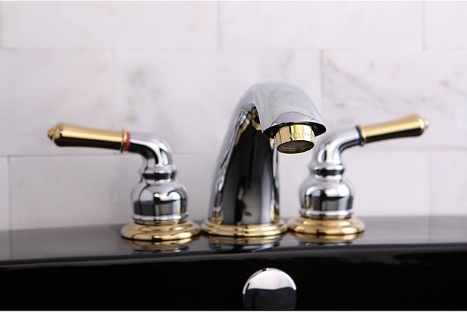 Kingston Brass KB964 Magellan Widespread Bathroom Faucet with Retail Pop-Up, Polished Chrome/Polished Brass