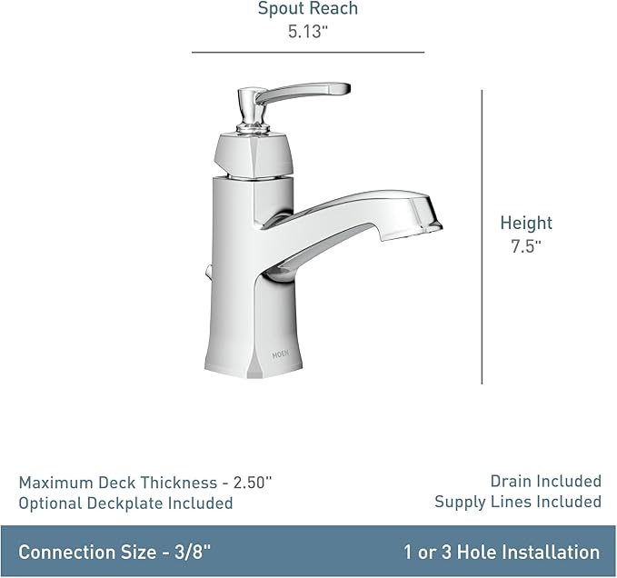 Moen Conway Spot Resist Brushed Nickel One-Handle Single Hole or Centerset Bathroom Faucet with Drain Assembly, WS84923SRN