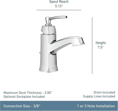 Moen Conway Spot Resist Brushed Nickel One-Handle Single Hole or Centerset Bathroom Faucet with Drain Assembly, WS84923SRN