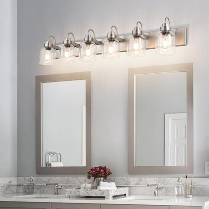 PRESDE Brushed Nickel 6 Light Bathroom Vanity Light for Bathroom Light Fixtures Over Mirror with Bubble Glass Globes Bath Vanity Lighting