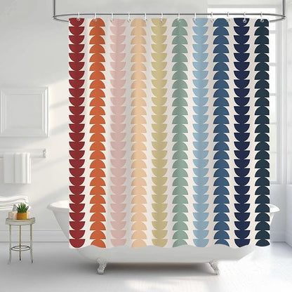 Modern Geometric Shower Curtain, Vintage Rainbow Mid-Century Abstract Art Design Bath Curtains for Bathroom, Colorful Semicircular Pattern Waterproof Polyester Fabric Bathroom Set 12 Hooks 72X78IN