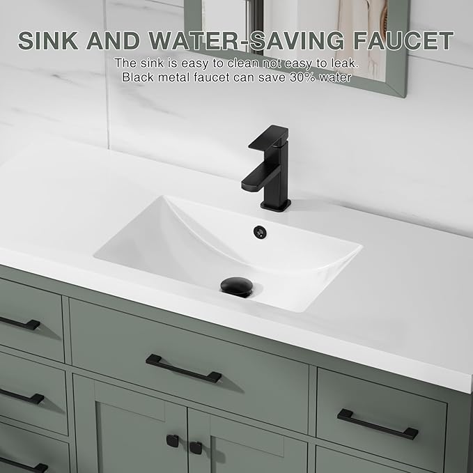 LUCKWIND 48" Modern Bathroom Vanity and Sink, Painted Bathroom Storage Cabinet with Single Resin Sink, Two Doors and Four Drawers, Include Faucet Without Mirror, Green