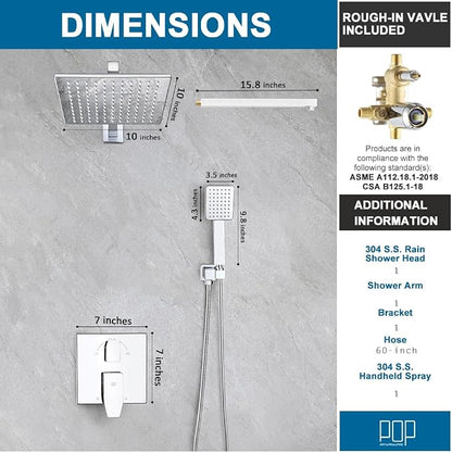 Shower Faucet Set Chrome 10 Inch Shower Head and Handle Set Bathroom Rain Shower System Wall Mounted Shower Fixture Include Shower Valve and Trim Kit