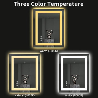 LOAAO 24"X30" LED Bathroom Mirror with Lights, UL Listed | Anti-Fog, Dimmable, 3 Color Temperature, Backlit + Front Lit, Memory Function, Tempered Glass