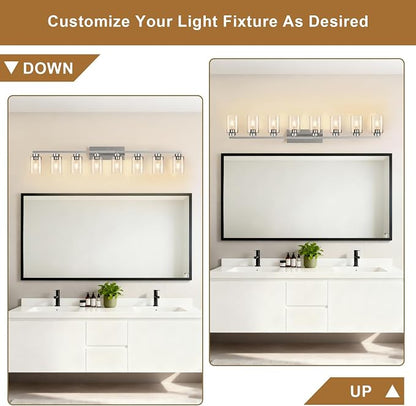 IZORRO Modern Bathroom Light Fixtures, 8 Light Brushed Nickel Vanity Lights, Bathroom Lighting Fixtures Over Mirror with Clear Glass for Living Room Cabinet Bedroom