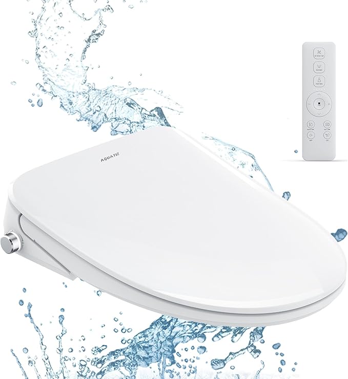 AQUATIZ Elongated Smart Toilet Bidet, Electric Toilet Seat with Self-Cleaning Nozzle, Adjustable Warm Water, Deodorizer, Air Dryer, LED Night light (Remote Control)