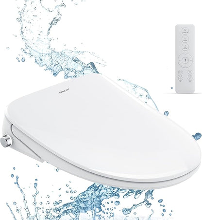 AQUATIZ Elongated Smart Toilet Bidet, Electric Toilet Seat with Self-Cleaning Nozzle, Adjustable Warm Water, Deodorizer, Air Dryer, LED Night light (Remote Control)