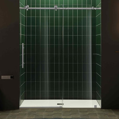 Woodbridge 56-60" W x 80" H Frameless Single Sliding Shower Door with Tempered Glass & Explosion Proof Film in Brushed Nickel Finish