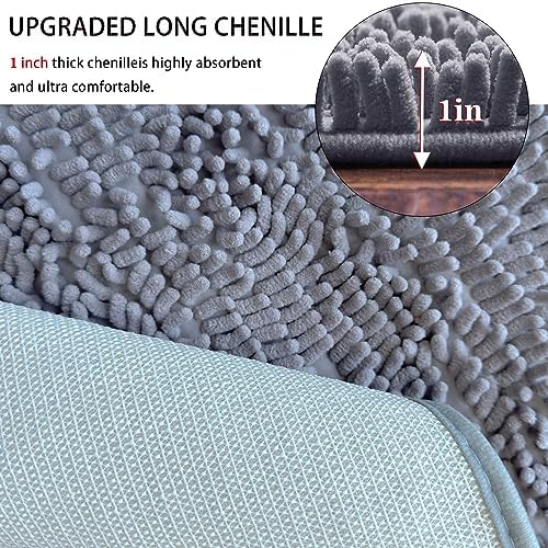 Half Round Bath Mat Grey Bathroom Rugs Semicircle Chenille Bath Rugs Water Absorbent Floor Mats for Kids Washable Bathroom Shower Mat Area Rugs (19.2" x 31.1")
