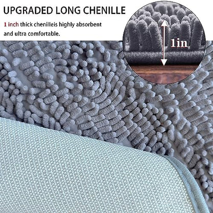Half Round Bath Mat Grey Bathroom Rugs Semicircle Chenille Bath Rugs Water Absorbent Floor Mats for Kids Washable Bathroom Shower Mat Area Rugs (19.2" x 31.1")