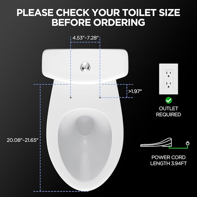 Elongated Heated Bidet Toilet Seat with Dual-Control Panel, LED Display, Instant Warm Water & Air Dryer, Self-Cleaning Nozzle, Soft-Close Lid, UV Nightlight, Child/ECO/Silent Modes