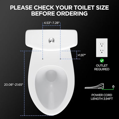 Elongated Heated Bidet Toilet Seat with Dual-Control Panel, LED Display, Instant Warm Water & Air Dryer, Self-Cleaning Nozzle, Soft-Close Lid, UV Nightlight, Child/ECO/Silent Modes