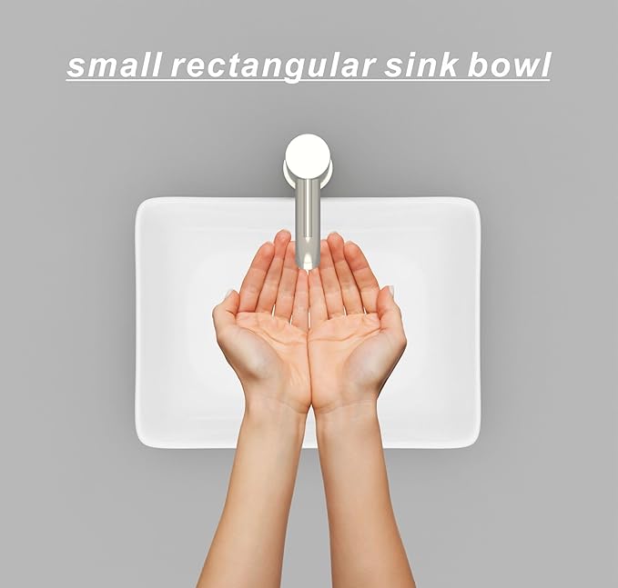 J-FAMILY 14.5'' x 10.6'' Small Vessel Sink Bathroom Above Counter White Porcelain Ceramic Rectangular Sink Bowl Small Vanity Sink Lavatory Wash Hand Basin