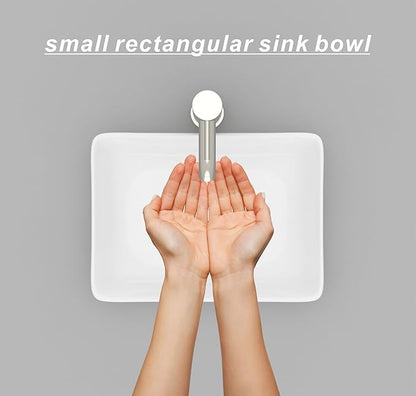 J-FAMILY 14.5'' x 10.6'' Small Vessel Sink Bathroom Above Counter White Porcelain Ceramic Rectangular Sink Bowl Small Vanity Sink Lavatory Wash Hand Basin