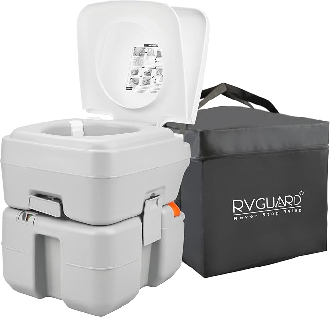 RVGUARD Portable Toilet, 5.3 Gallon Camping Toilet, Adult Waste Tank | Level Indicator, with Carry Bag and Wash Sprayer, for RV/Yacht/Truck