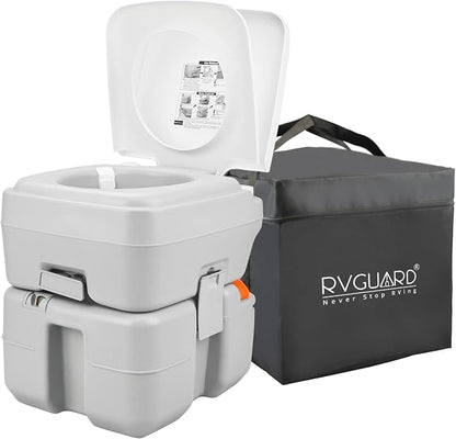 RVGUARD Portable Toilet, 5.3 Gallon Camping Toilet, Adult Waste Tank | Level Indicator, with Carry Bag and Wash Sprayer, for RV/Yacht/Truck