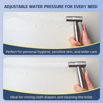 Handheld Toilet Bidet Sprayer for Toilet-Adjustable Water Pressure Control with Bidet Hose for Feminine Wash, Stainless Steel Brushed Nickel Cloth Diaper for Baby Wash (Warm and Cold)