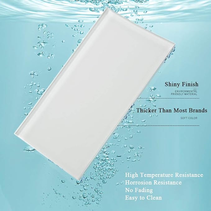 Glass Subway Tile 3 x 6 Inch White for Kitchen Backsplash Bathroom Wall Pack of 32 Sheets