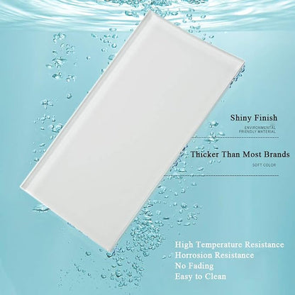 Glass Subway Tile 3 x 6 Inch White for Kitchen Backsplash Bathroom Wall Pack of 32 Sheets