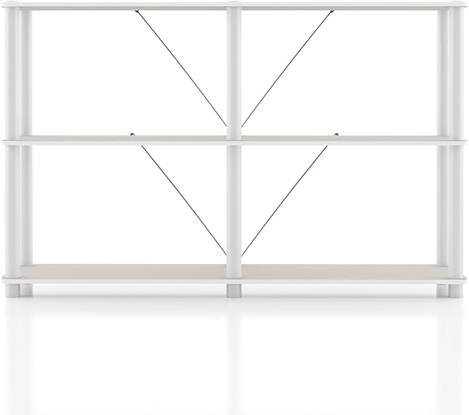 Homes: Inside + Out Apexa Modern 3-Tier Extra Wide Shelving Units, Collectibles Display Shelves, Easy Assembly Console Table, Home Storage Organizer for Living Room, Bedroom, Office, Taupe Grey