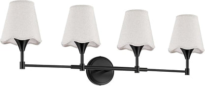 Modern Bathroom Vanity Light Fixtures: Matte Black Vanity Lights Over Mirror with Flared Fabric Shade, Farmhouse Bathroom Lighting Fixtures, 4 Light Wall Sconces Lights for Bedroom Hallway Living Room