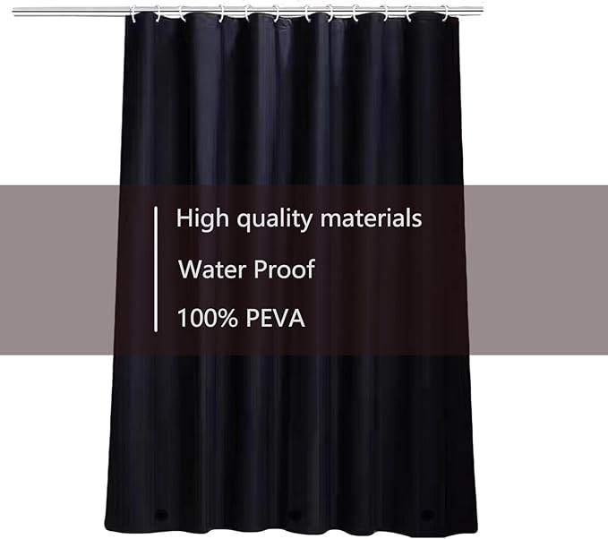 Black Shower Curtain Liner 5 Pack, 4G PEVA Shower Liner, Plastic Peva Waterproof Shower Curtains, 72x72 inch with Grommet Holes 3 Magnetic Weights