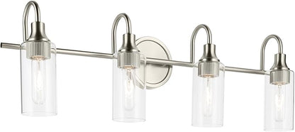 Kichler Kavi 31.5" 4-Light Vanity Light with Clear Glass in Brushed Nickel, Damp Rated, for Bathroom, Powder Room, Over a Mirror, (31.5" W x 10" H), 55212NI