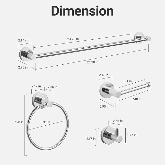 24-Inch Wall Mounted Towel Racks for Bathroom, 4-Piece Towel Bar Set | Rust-Resistant SUS 304 Stainless Steel, 4-Piece Towel Bar Set, sturdy wall mount, space-saving humid bath towel storage rack