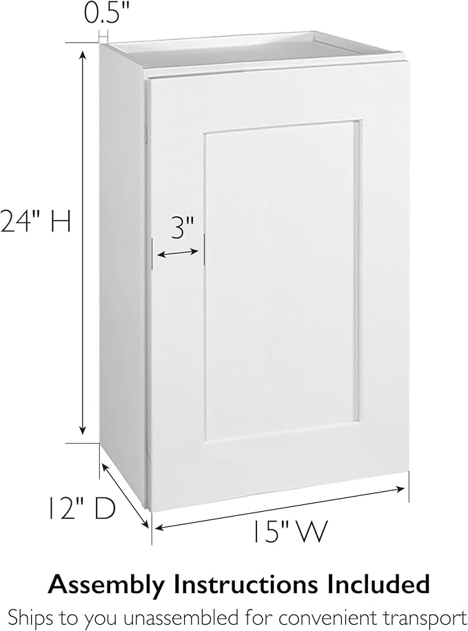 Design House Brookings Shaker Unassembled Wall Kitchen Cabinet W1524, 15 W x 12 D x 24 H, Painted White with Sherwin Williams®, Solid Wood – Design House, 561548