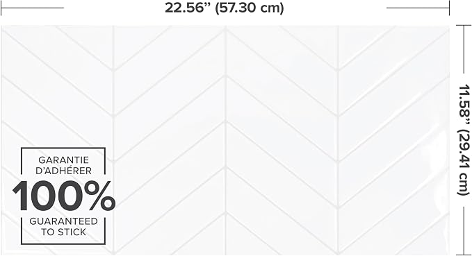 Smart Tiles Peel and Stick backsplash, Chevron Pure White, 22.56"x11.58" | Pack of 5 (9.0 sq ft), Glossy, Heat/Moisture Resistant, Low VOC, Kitchen/Bathroom, Renter Friendly, Made in Canada