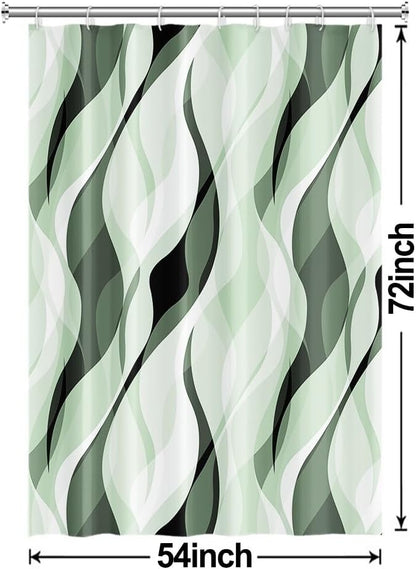 Green Shower Curtain, Modern Abstract Ombre Green Striped Shower Curtain Set for Bathroom Waterproof Polyester Shower Curtain with Hooks, 54x72 Inch