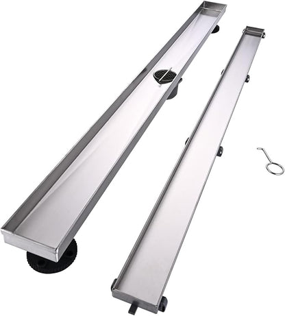 Linear Shower Floor Drain, 42 Inch Brushed Nickel 304 Stainless Steel Bathroom Drains Kit, Rectangular Shower Trench Drain with Reversable Tile-in Pattern Drain Cover & Hair Catcher