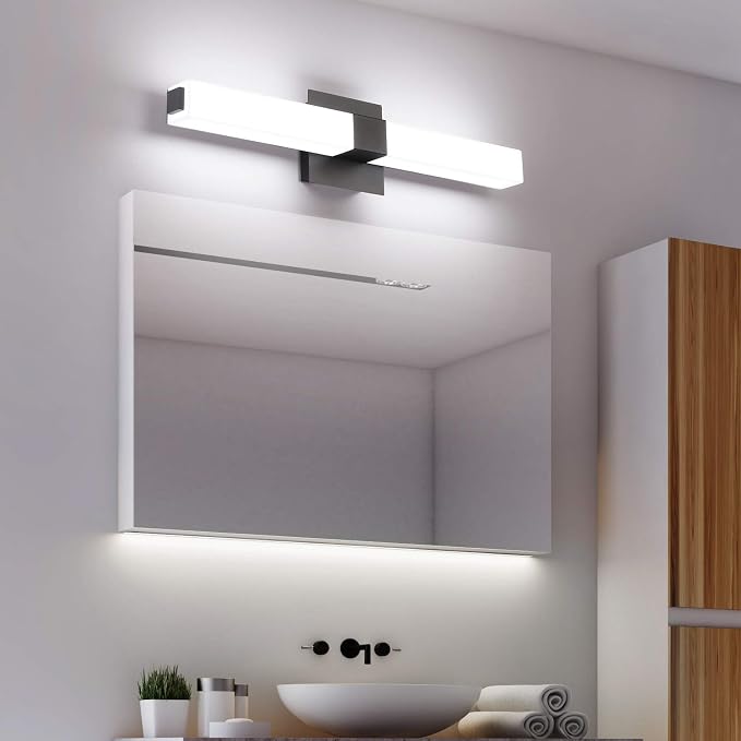 Bathroom Vanity Light Black - 24 inch Modern Vanity Lights for Bathroom - 18W LED Bath Lights Over Mirror Cool White Light 6000K