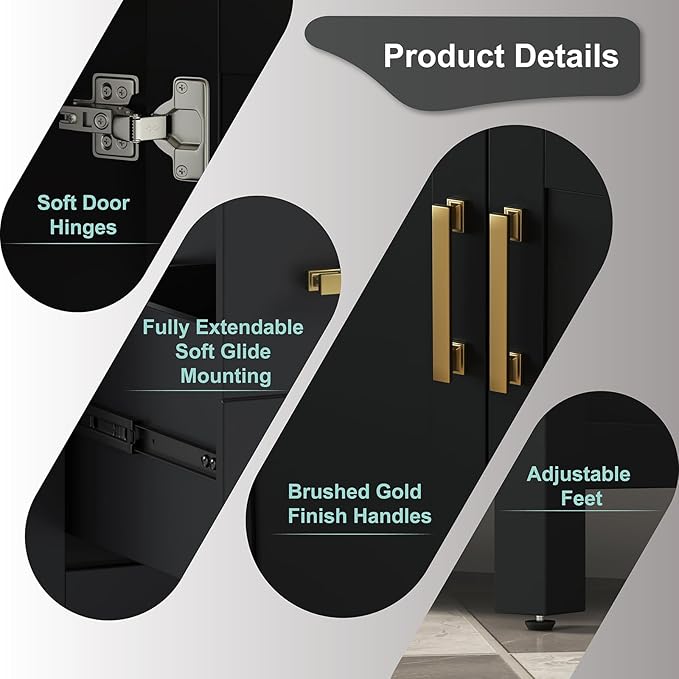 48 Inch Black Bathroom Vanity with Sink, Fully Assembled Bathroom Vanities Storage Cabinet with 2 Soft Close Doors & 7 Fully Extendable Drawers, Carrara Engineered Stone Top, Backsplash