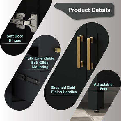 48 Inch Black Bathroom Vanity with Sink, Fully Assembled Bathroom Vanities Storage Cabinet with 2 Soft Close Doors & 7 Fully Extendable Drawers, Carrara Engineered Stone Top, Backsplash