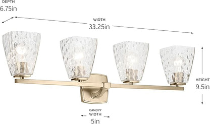 Kichler Marant 33.25" 4-Light Vanity Light with Clear Water Glass in Champagne Bronze, for Bathroom, Powder Room, Over a Mirror, (33.25" W x 9.5" H), 55217CPZWTR