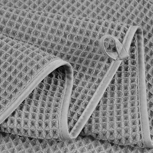 POLYTE 430 GSM Poly Blend Microfiber Quick Dry Waffle Bath Towel Set of 6