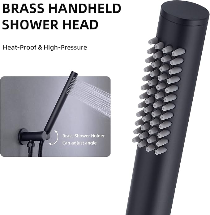 TRUSTMI 10" Push Button Rain Shower, Pressure Balanced Valve, Matte Black | Solid brass wall mount kit with handheld sprayer. cUPC anti-scald valve protects the whole family