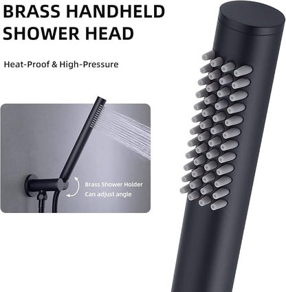 TRUSTMI 10" Push Button Rain Shower, Pressure Balanced Valve, Matte Black | Solid brass wall mount kit with handheld sprayer. cUPC anti-scald valve protects the whole family