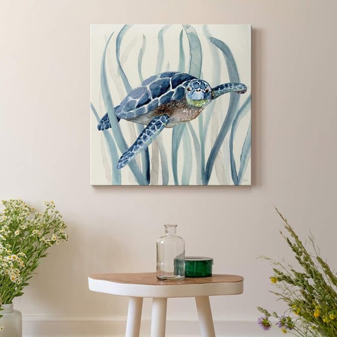 Renditions Gallery Turtle in Seagrass I Wall Art, Premium Gallery Wrapped Canvas Decor, Ready to Hang, 10 in H x 10 in W, Made in America Print (AZS-WC25-17921-R-1010-MK)