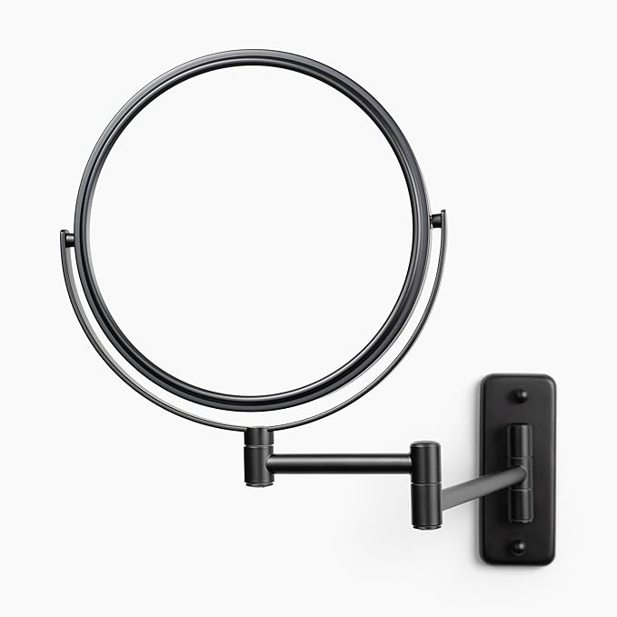 JERDON Wall-Mounted Magnifying Mirror - Bathroom Makeup Mirror with 5X Magnification - 8-Inch Diameter - Black - Model JP7506BK