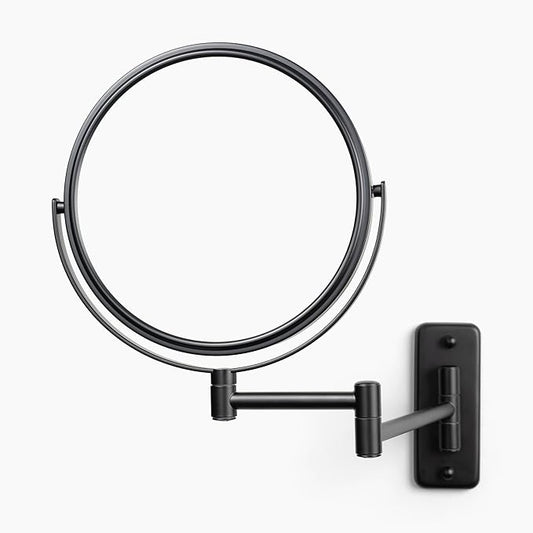 JERDON Wall-Mounted Magnifying Mirror - Bathroom Makeup Mirror with 5X Magnification - 8-Inch Diameter - Black - Model JP7506BK