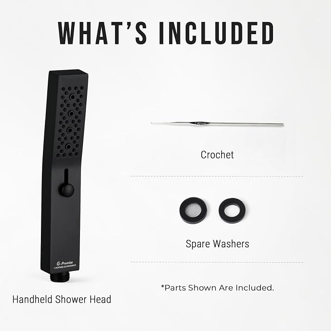 G-Promise All Metal Square 3 Function Handheld Shower Head(Matte Black) | All Metal Construction, 3 Function Modes with Massage, Modern Look, Push Switch, Easy Installation
