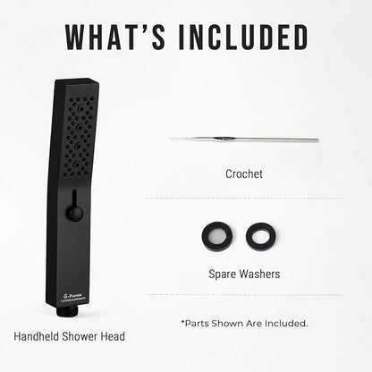 G-Promise All Metal Square 3 Function Handheld Shower Head(Matte Black) | All Metal Construction, 3 Function Modes with Massage, Modern Look, Push Switch, Easy Installation