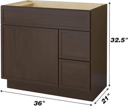 HomeBeyond 84 Inches Bathroom Vanity Base Cabinet Without Sink, Double Sink Top with Door & Soft Closing Drawers, Sturdy Floor Mounted Cabinet 2-Door 7-Drawer, Brown