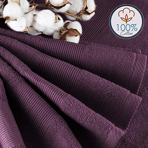 Hearth & Harbor Bath Towels for Bathroom - 100% Ring Spun Cotton Luxury Bathroom Towels - Ultra Soft & Highly Absorbent, Bath Towels Set of 6 - Purple Eggplant