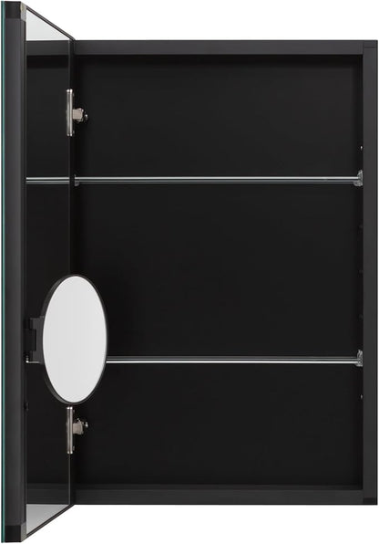 16 x 20 Inch Bathroom Mirror Cabinet, Medicine cabinets for Bathroom，3 Adjustable Shelves, Soft Close Hinges, 3X Movable Magnifier, Black Medicine Cabinet