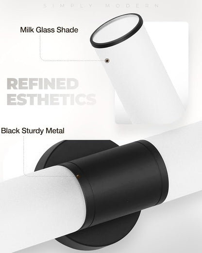 2-Light Bathroom Vanity Lighting Fixture, Black Wall Sconce with Opal White Glass, E26 Stocket Indoor Wall Lamp, Modern Mirror Light. 2 Pack