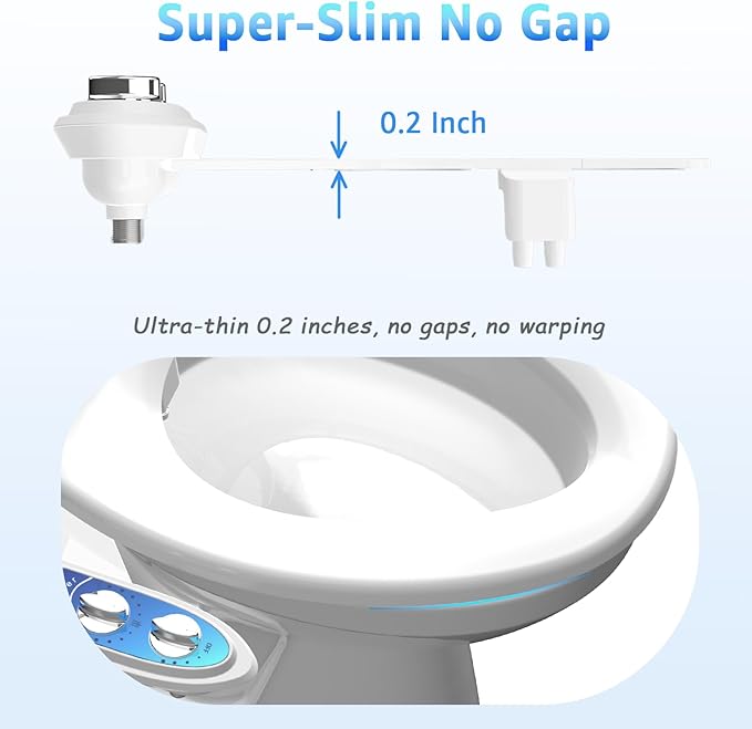 Bidet Attachment for Toilet, Non-Electric Fresh Cold Water, Toilet Bidet with Dual Nozzles Sprayer, Adjustable Water Pressure Control, 3 Modes Wash (Feminine/Bidet Wash + Self-Cleaning)