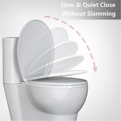 Round Toilet Seat, Soft-Slow Close, 17 Inch Round Toilet Seat For Round Toilets, Quiet-Close Lid And Seat, Easy To Install And Clean, Never Loosen, White